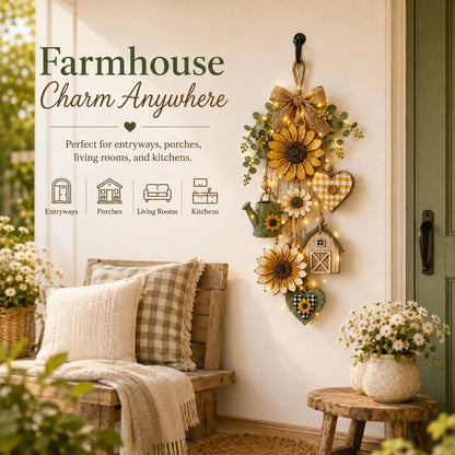 🌻Rustic Wooden Garden-Themed Hanging Ornament with Remote Control Fairy Lights