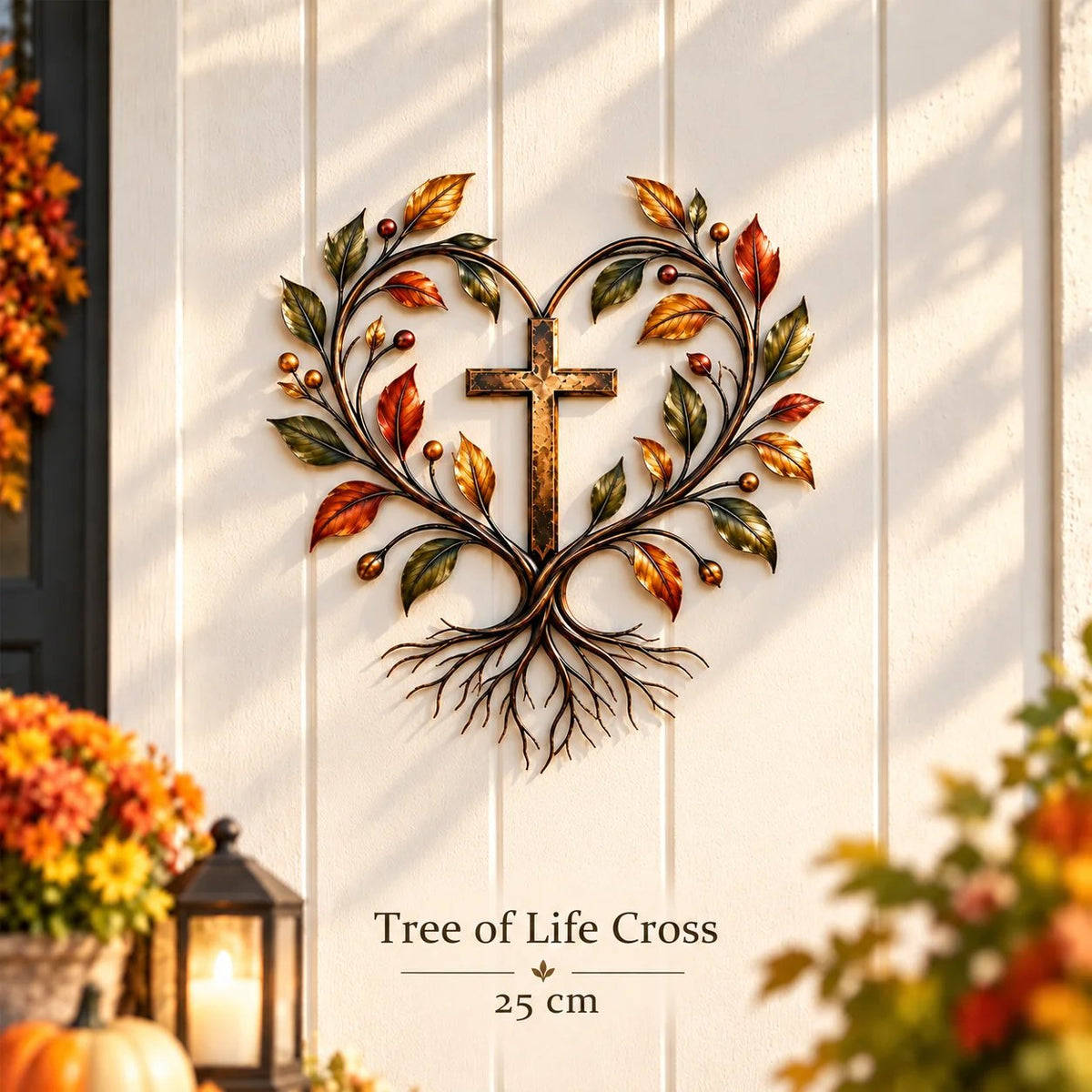 🍂 Autumn Harvest Cross Metal Wall Decor With White Pumpkin