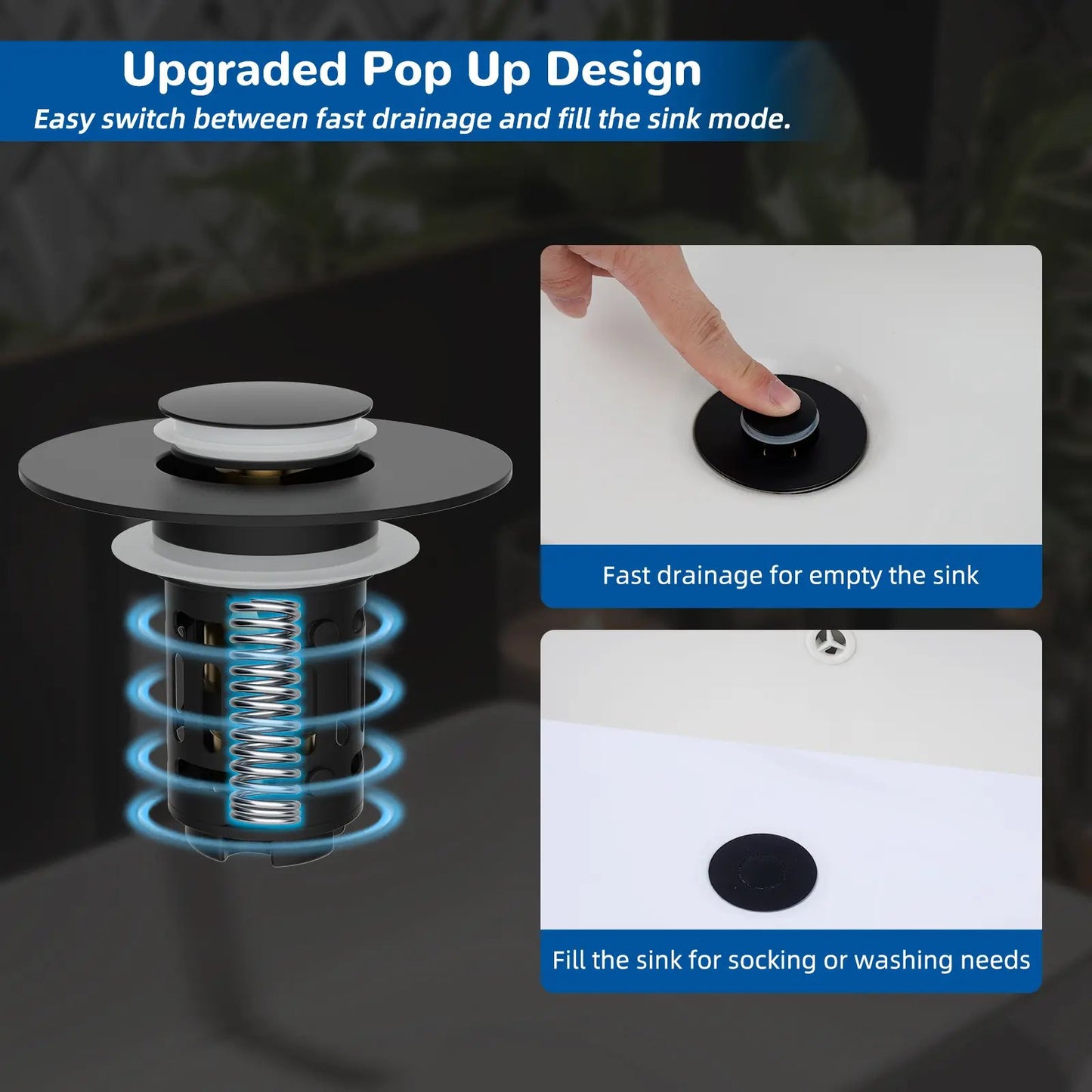 3-in-1 Universal Pop-Up Bathroom Sink Drain Strainer