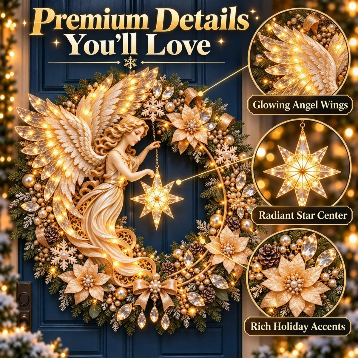 ✨ „Heavenly Angel“-Weihnachtskranz – Beleuchtete Türdekoration für die Feiertage ✨