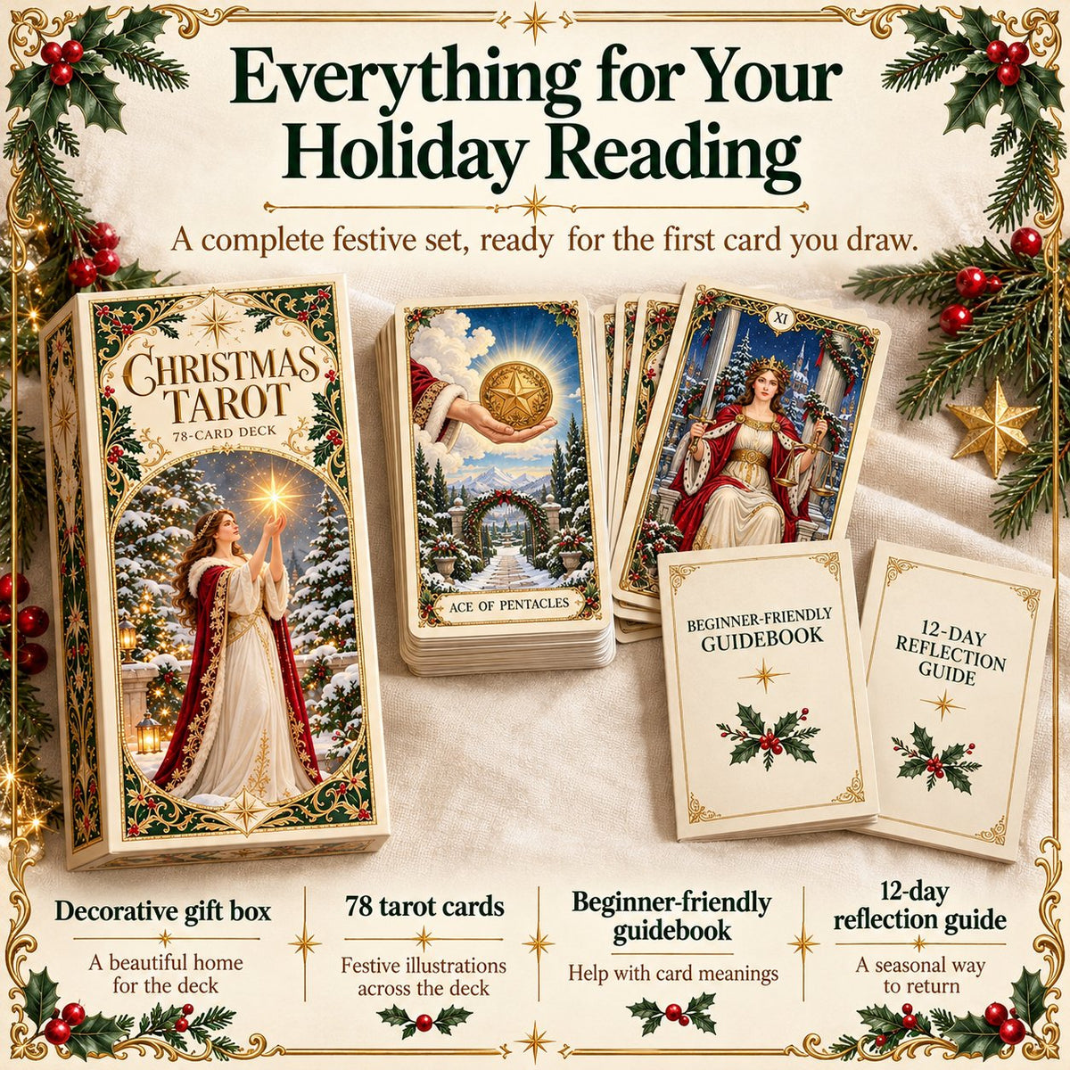 Last Day 49% OFF🎉-🔮 Yuletide Tarot Deck | 78 Festive Cards & A Guided 12-Day Holiday Ritual