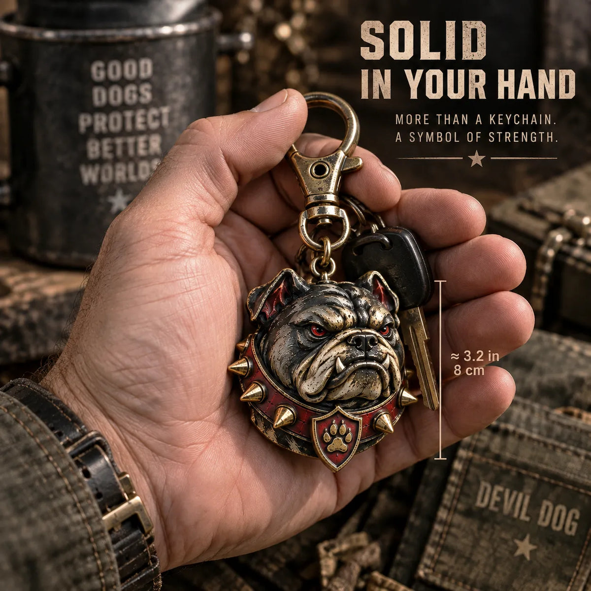 🐶🔥 Rugged Bulldog Guardian Keychain – 3D Metal Dog Keepsake for Keys & Gear