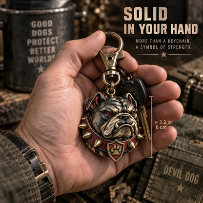🐶🔥 Rugged Bulldog Guardian Keychain – 3D Metal Dog Keepsake for Keys & Gear