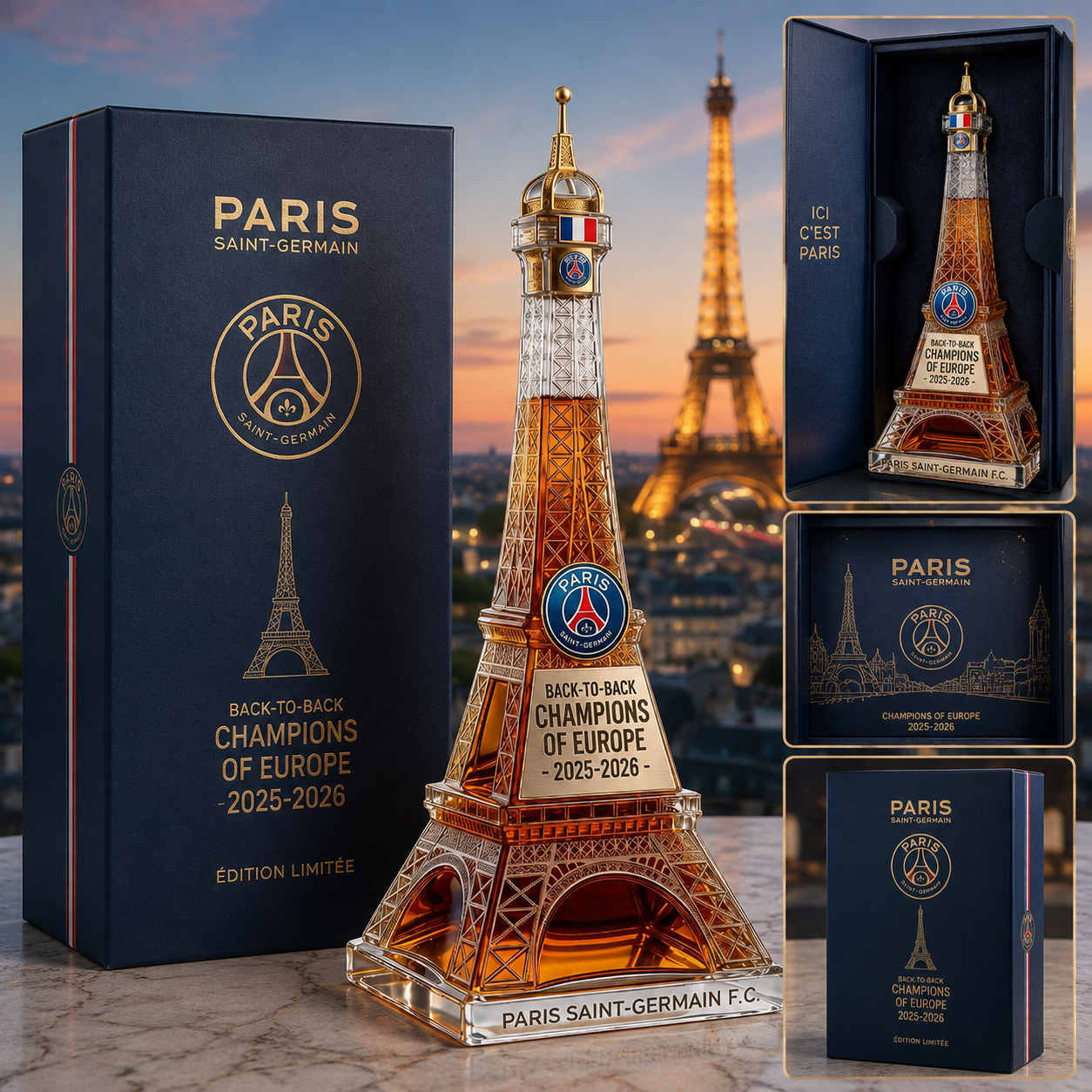 🎁🗼PSG Eiffel Tower Champions Trophy Decanter Whiskey Bottle