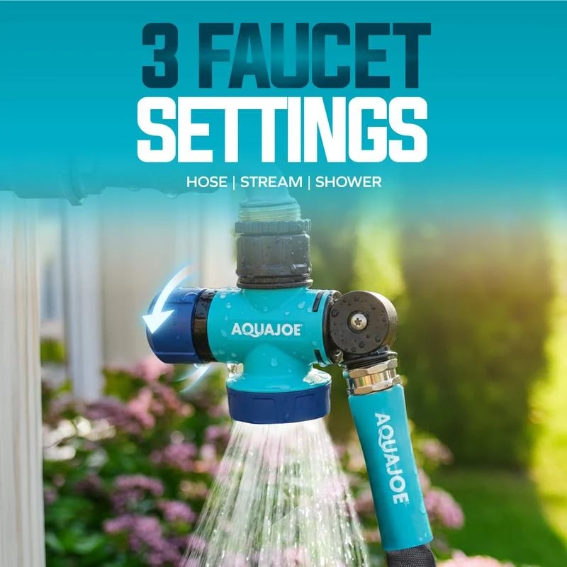 Three faucet settings hose stream shower