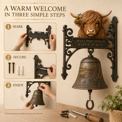 🐂🔔Highland Cow Farmhouse Welcome Bell