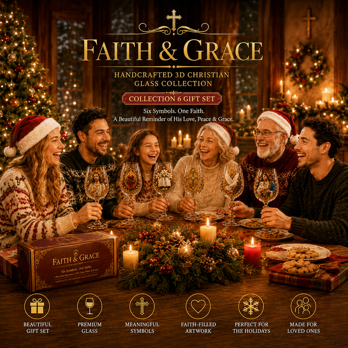 🎅 2026 Christmas Gift 50% Off ✝️Faith & Grace 3D Christian Wine Glass Set – Meaningful Faith Gift🎁