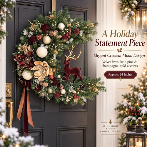 Luxury Velvet Fawn & Gold Accent Christmas Wreath