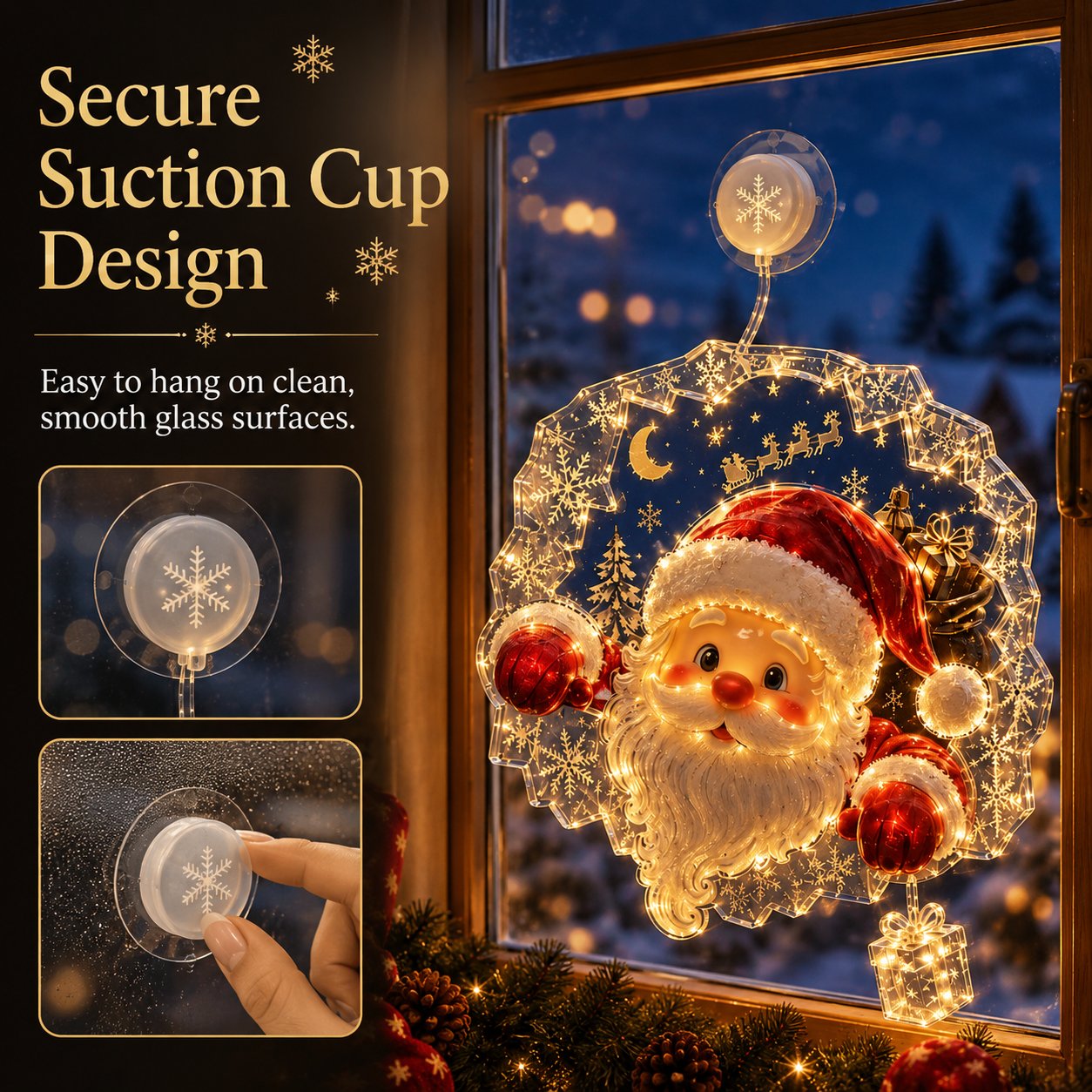 🎄🪟 Festive Glow Window Ornament – Suction-Cup Christmas Light with Layered Holiday Design