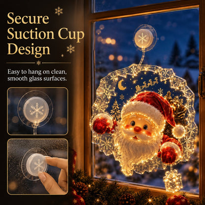 🎄🪟 Festive Glow Window Ornament – Suction-Cup Christmas Light with Layered Holiday Design