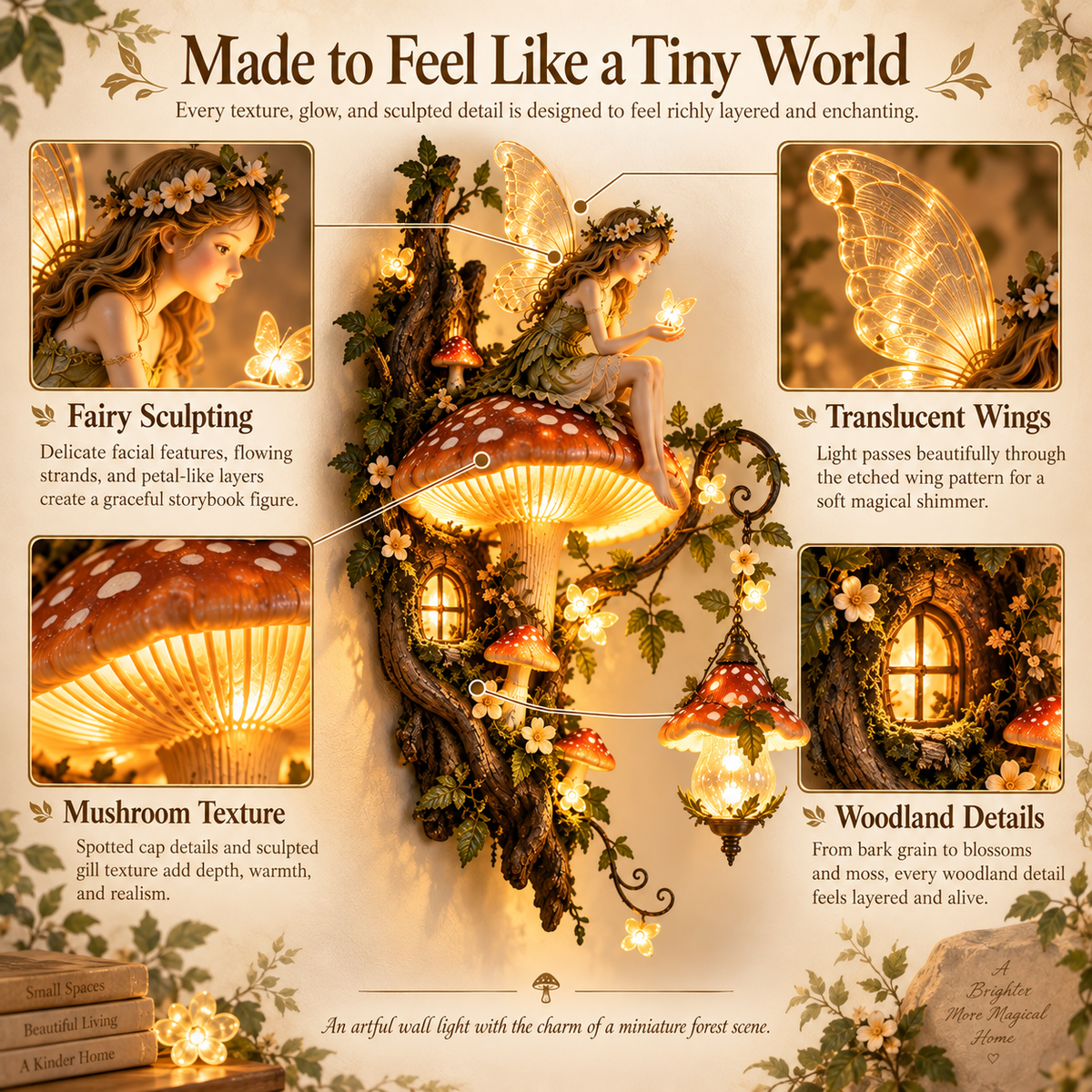 Detailed fairy mushroom wall art