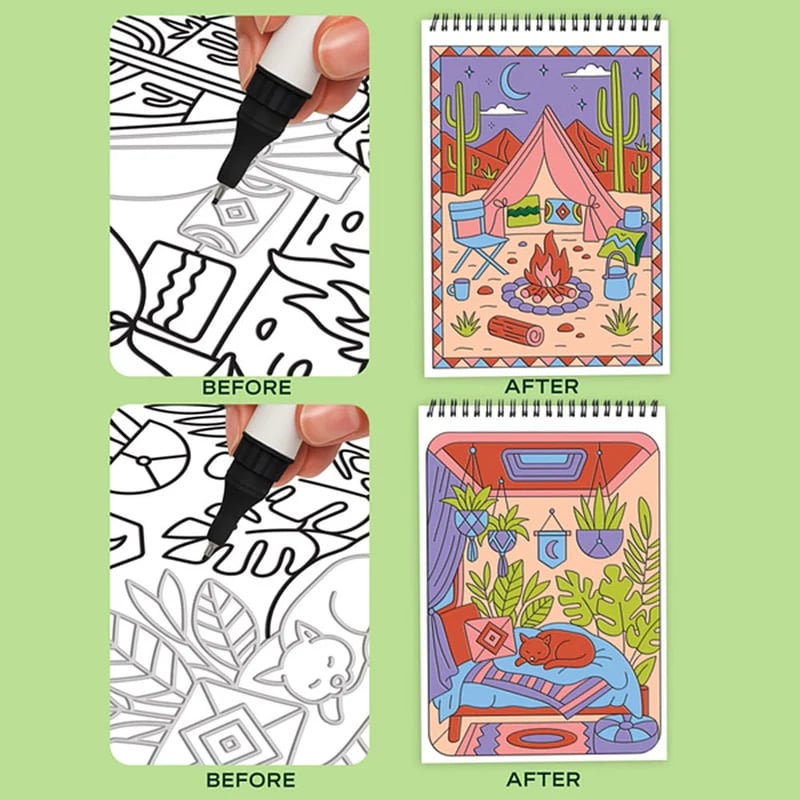 🌿 Trace-By-Groove Guided Flow Art Coloring Pad with Double-Sided Markers 🎨