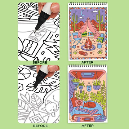 🌿 Trace-By-Groove Guided Flow Art Coloring Pad with Double-Sided Markers 🎨