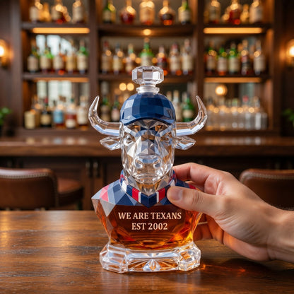 Crystal Bull Decanter – We Are Texans Est 2002 Glass Decanter Whiskey Bottle