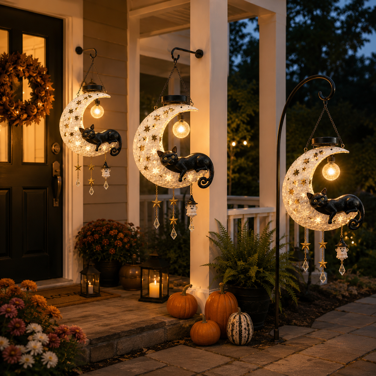 🎁🐱Lighted Crescent Moon Black Cat Halloween Decor