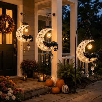 🎁🐱Lighted Crescent Moon Black Cat Halloween Decor