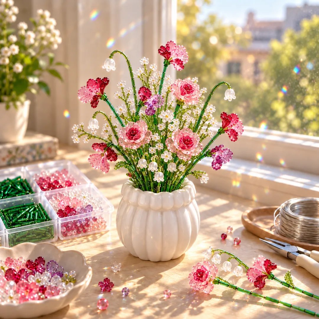 DIY Beaded Wildflower Bouquet Kit – Handmade Crystal Flower Craft Set