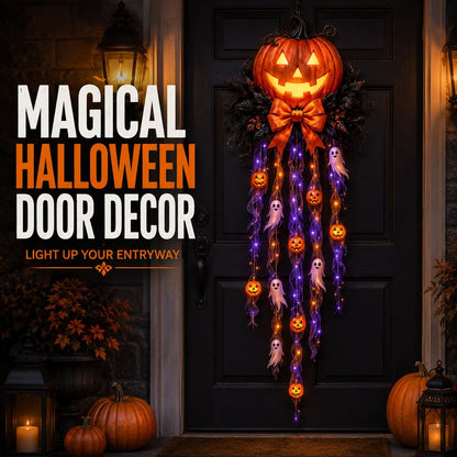 👻🎃 Spooky Glow Door Cascade – Lighted Halloween Pumpkin & Ghost Entry Decor