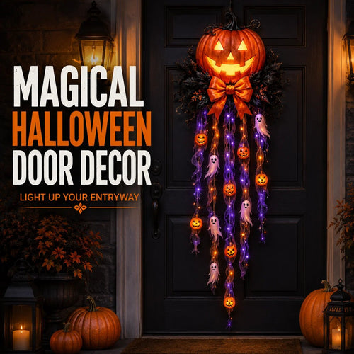 👻🎃 Spooky Glow Door Cascade – Lighted Halloween Pumpkin & Ghost Entry Decor
