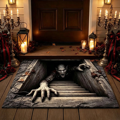 Halloween Front Door Mat – Festive 3D Visual Skull & Clown Horror Rug