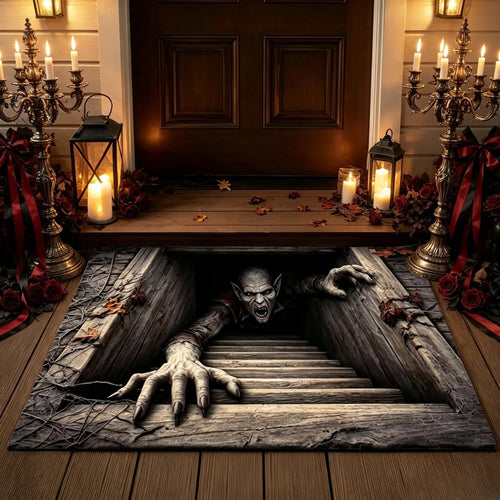 Halloween Front Door Mat – Festive 3D Visual Skull & Clown Horror Rug