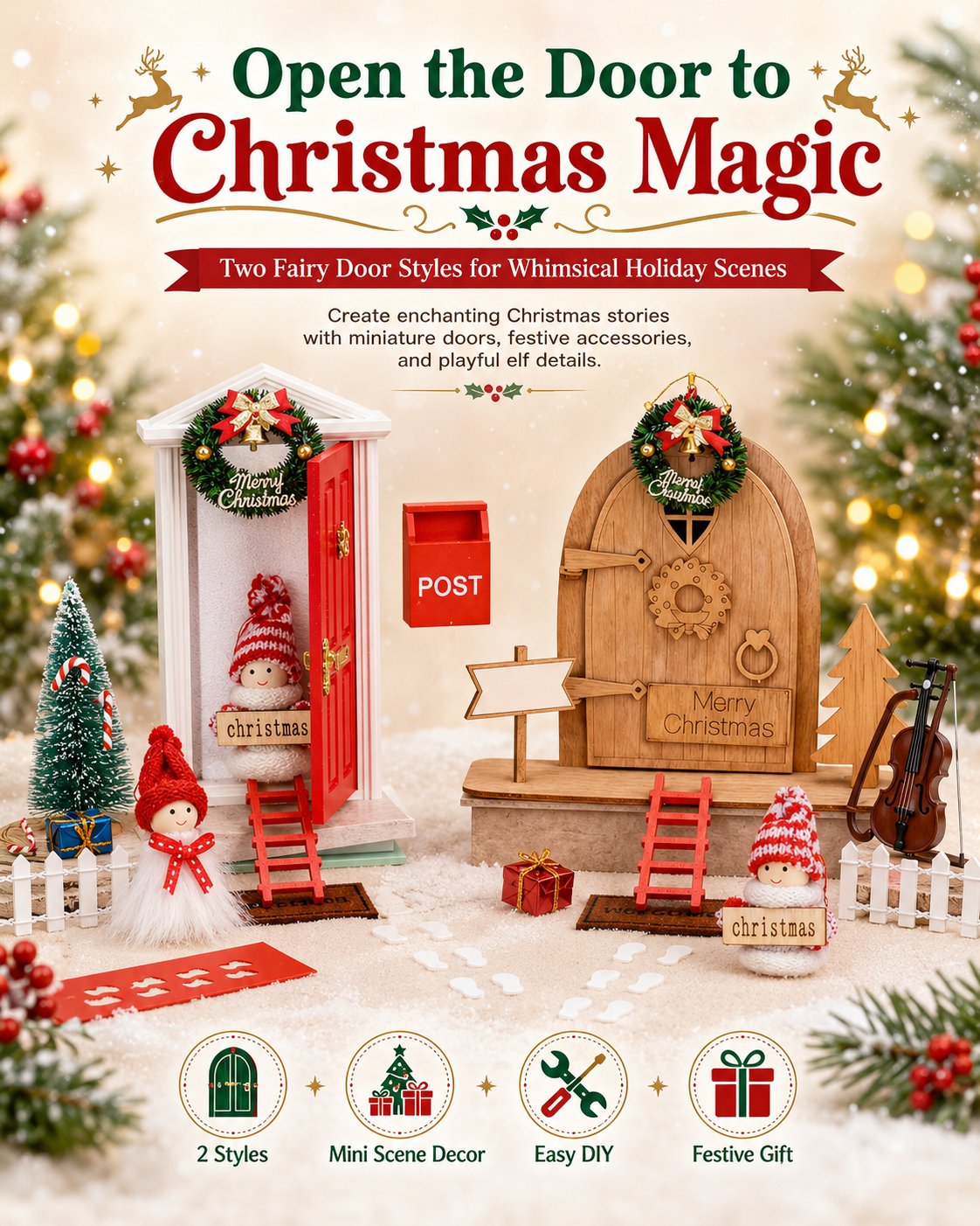 🎅 Magical Christmas Door Decoration – Create A Whimsical Holiday Wonderland At Home✨22 Pcs Red Foam Fairy Door Kit