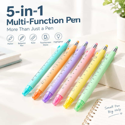 🖊️5-in-1 Multifunction Ruler Stylus Pen – 0.5mm Writing & Marker Tool