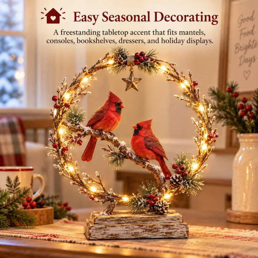 Easy seasonal decorating image of cardinal tabletop decor