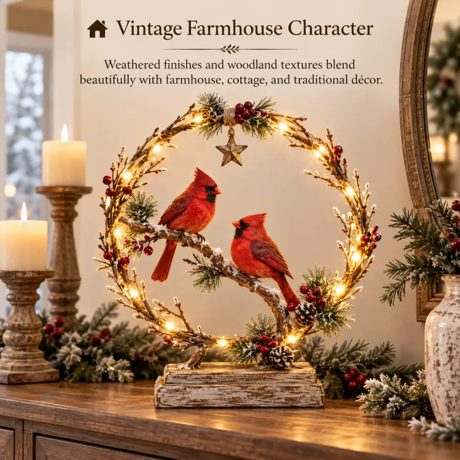 Vintage farmhouse styling image for cardinal decor