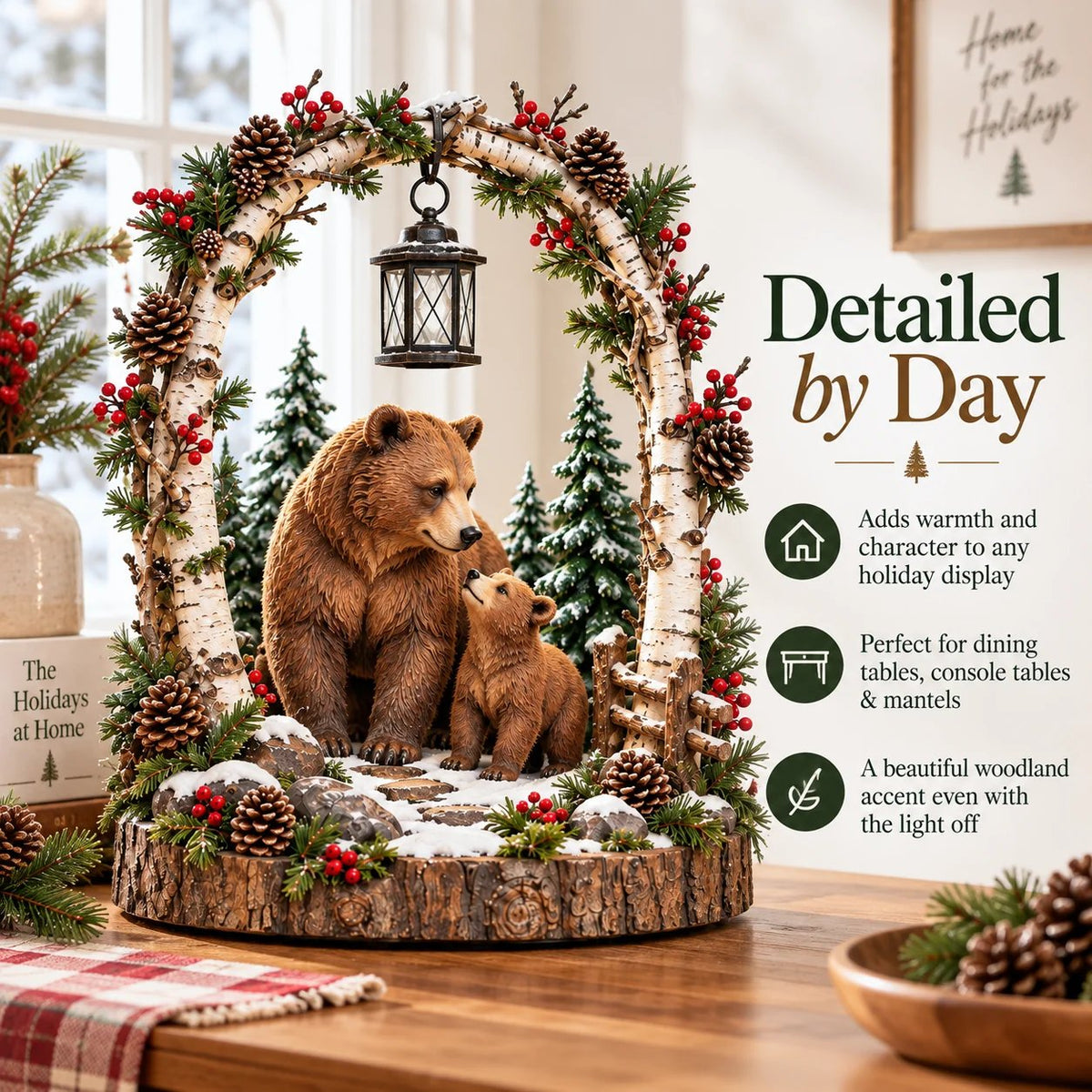 🔥LAST DAY 50% OFF - 🐻Woodland Bear Family Lantern – Lighted Christmas Forest Tabletop Decor 🎄