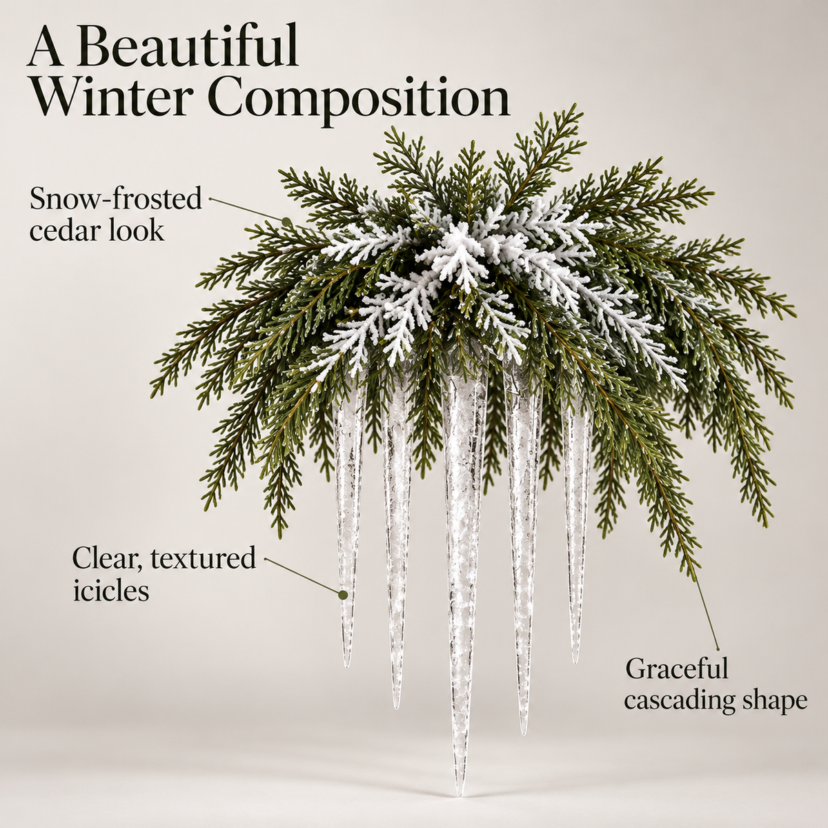 🎄 Snow-Frosted Cedar & Icicle Hanging Accent