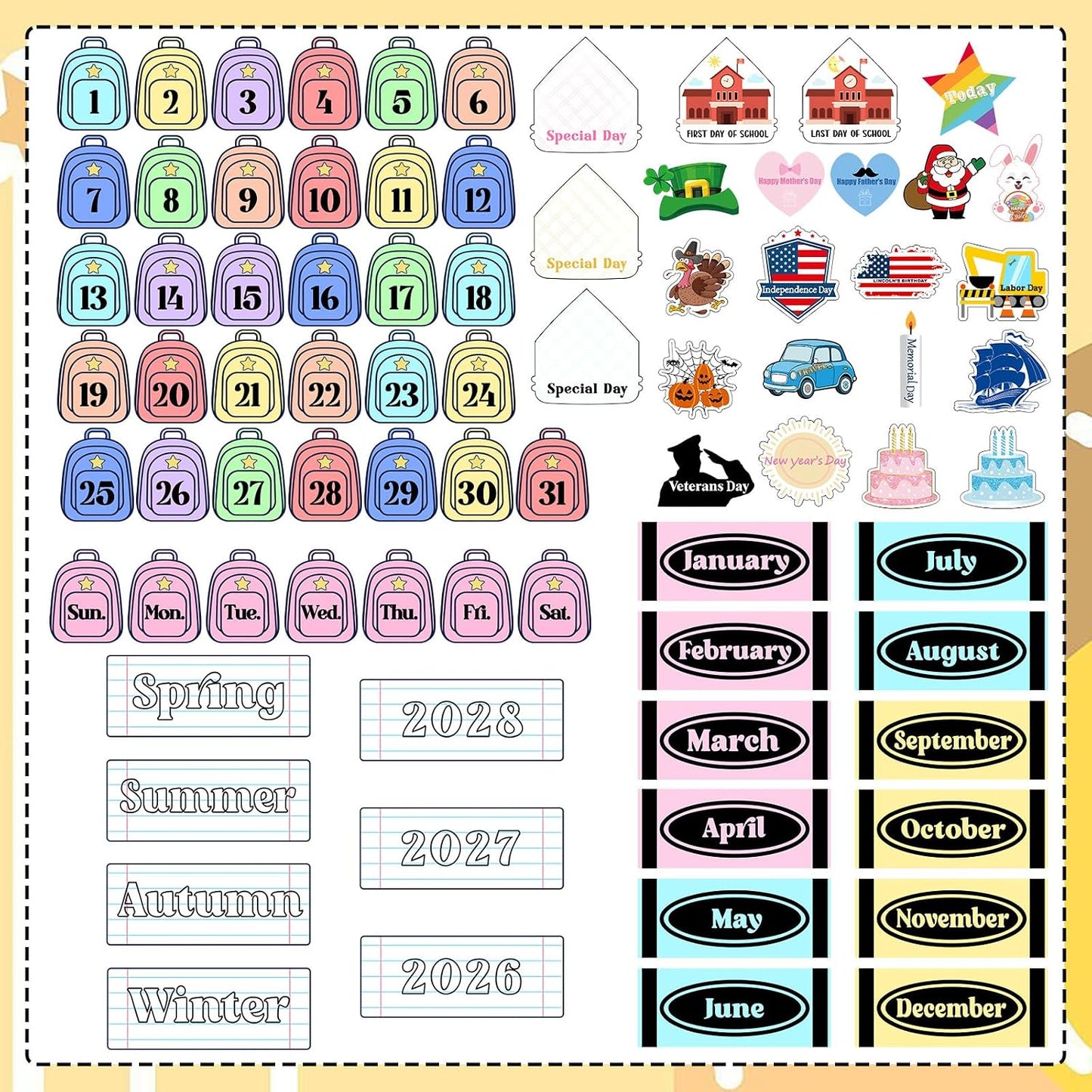 🍎📅 Back to School 2026-2028 Classroom Pencil Calendar Pocket Chart | Fun Learning Tool for Teachers