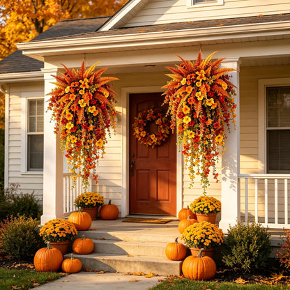 🍂🍁 ARTIFICIAL FALL HARVEST HANGING BASKET - AUTUMN PORCH & DOOR DECORATION