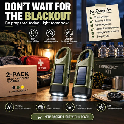 🔥HOT SALE🔥Solar Hand Crank Emergency Flashlights – USB-C Rechargeable Outdoor Lights