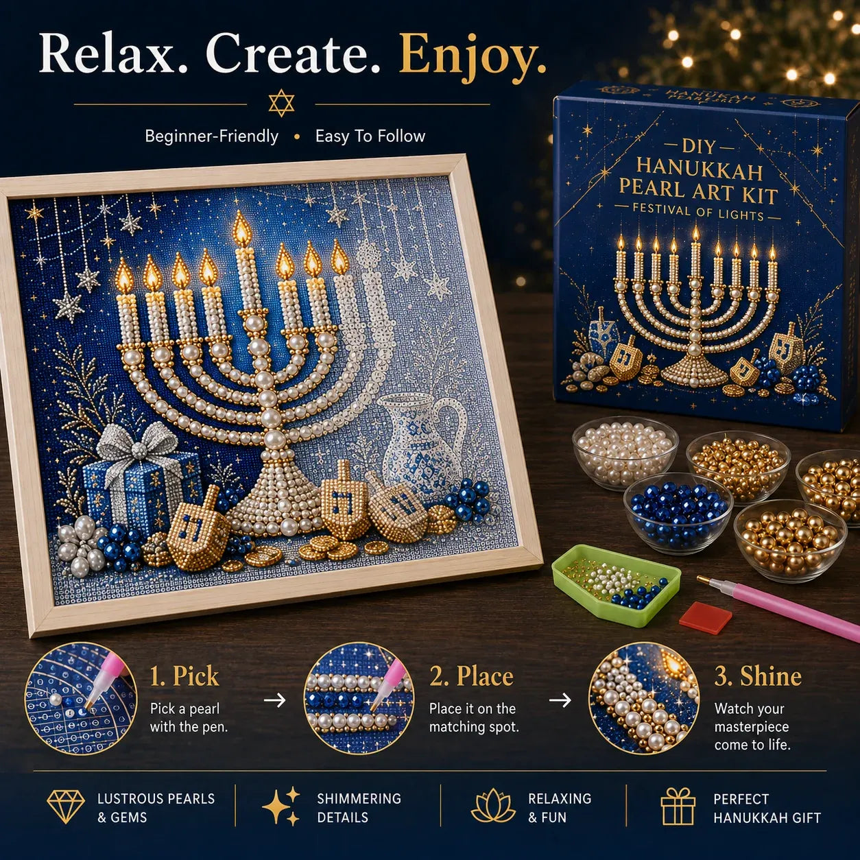 🔥LAST DAY 50% OFF - 🕎✨DIY Hanukkah Pearl Art Kit