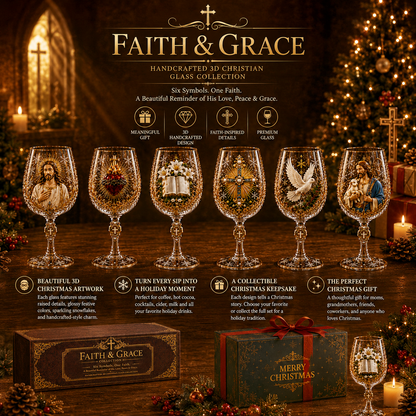 🎅 2026 Christmas Gift 50% Off ✝️Faith & Grace 3D Christian Wine Glass Set – Meaningful Faith Gift🎁