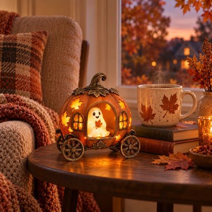 Lighted Ghost Pumpkin Carriage Figurine🎃