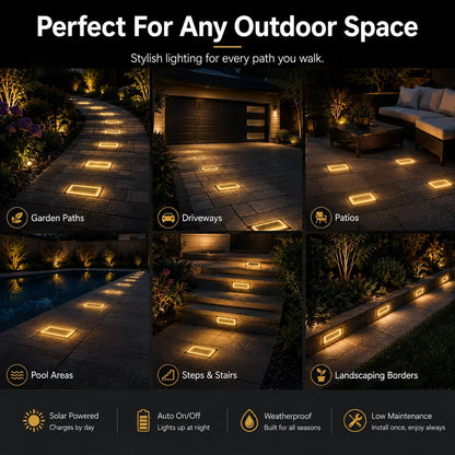 ⭐☀️ Solar Paver Lights 4'×8' – Warm White Recessed Ground Lights for Driveways, Walkways & Patios
