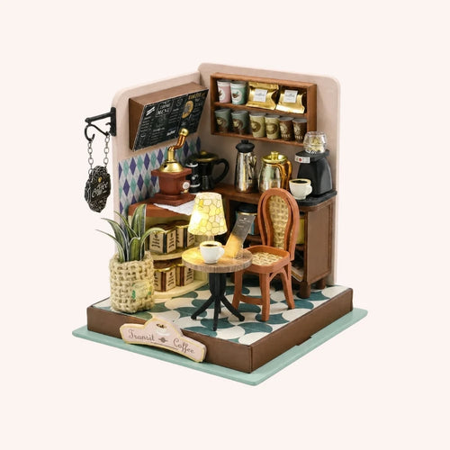 ☕✨ Cozy DIY Miniature Coffee Shop Kit – 95+ Pieces with Warm LED Light