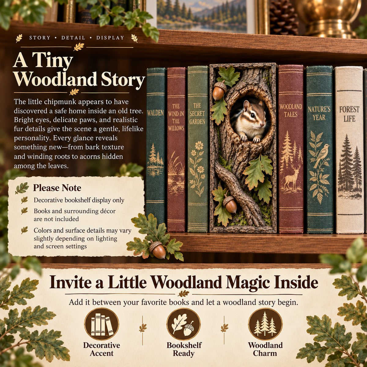 🔥LAST DAY 50% OFF - 📚Woodland Chipmunk Book Nook