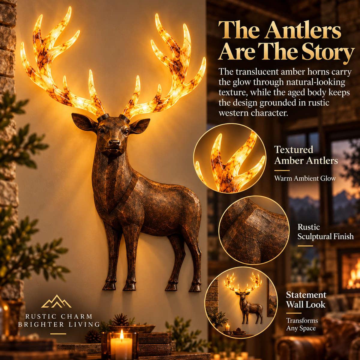 💥 Hot-Selling Half-Price Deal ✨ Light-Up Longhorn Wall Sculpture, Rustic Western-Style LED Wall Decor🎁