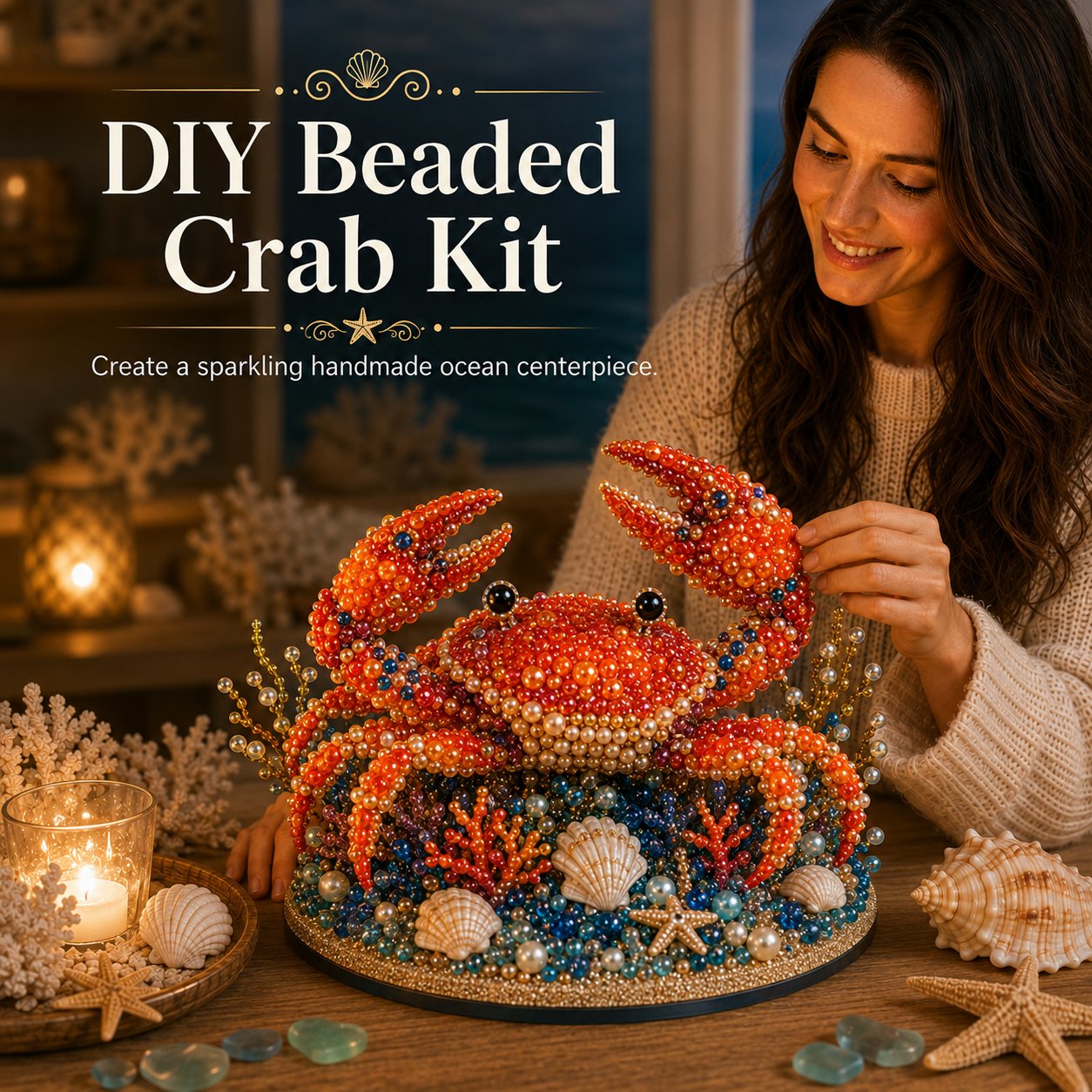 🔥 LAST DAY 49% OFF – 🌊 Ocean Sparkle Animal Craft Kit | Create a Dimensional Underwater Centerpiece with Colorful Beads, Pearls & Coastal Details 🐚✨