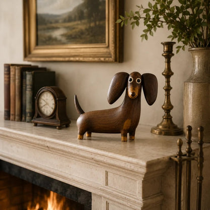 💯💡Whimsical Wood-Look Dachshund Sculpture