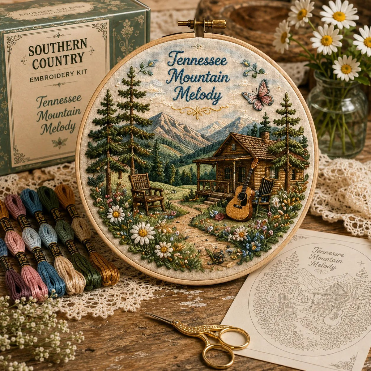 🌼 Beginner-Friendly Dolly Southern Country Needlework DIY Kit | Complete Kit with Pre-Printed Fabric, Wooden Hoop, Floss, Needles & Step-by-Step Guide Included 💕