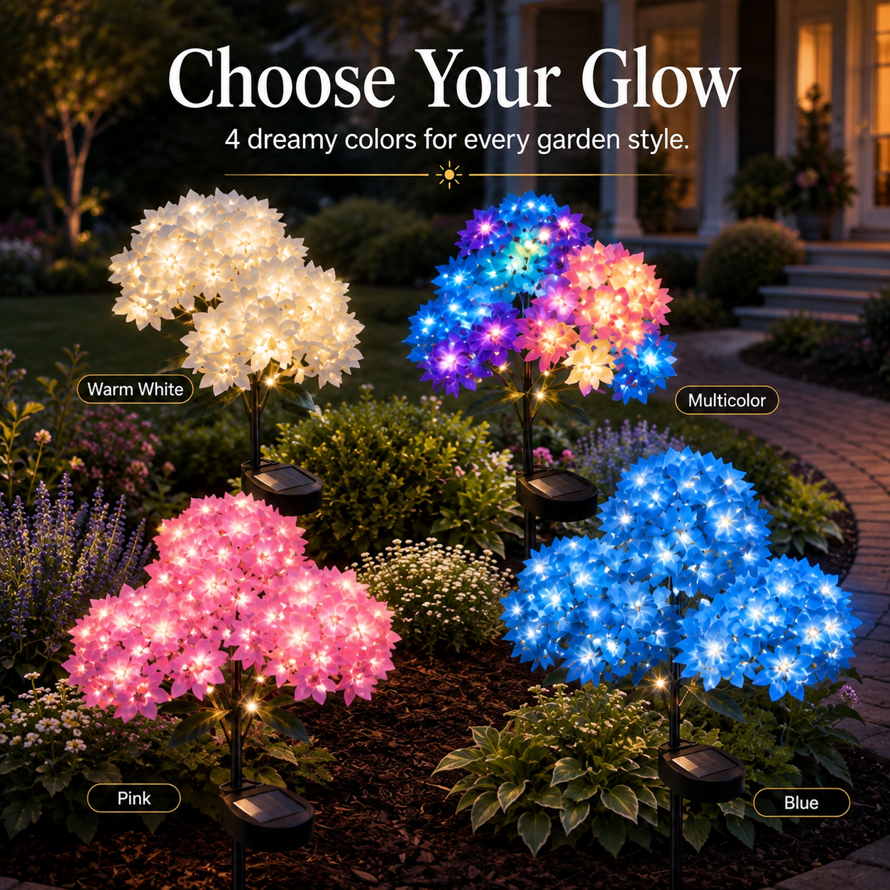 Waterproof Outdoor Solar-Powered Hydrangea Garden Light