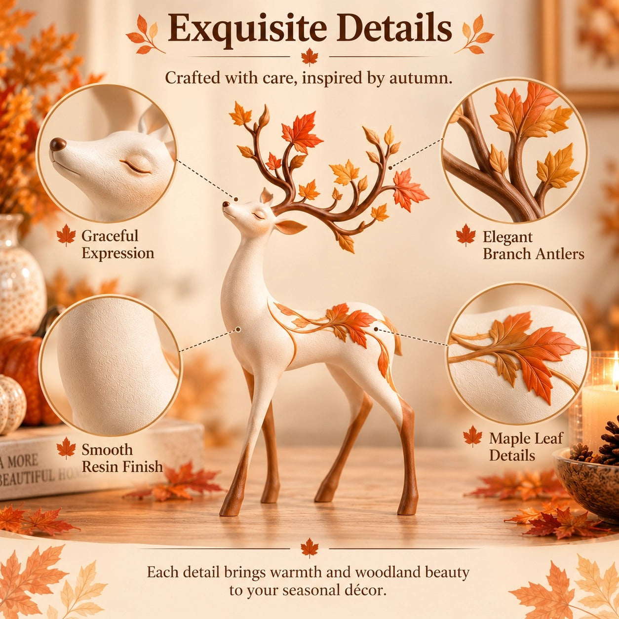 Autumn Leaf Antler Deer Figurine🦌