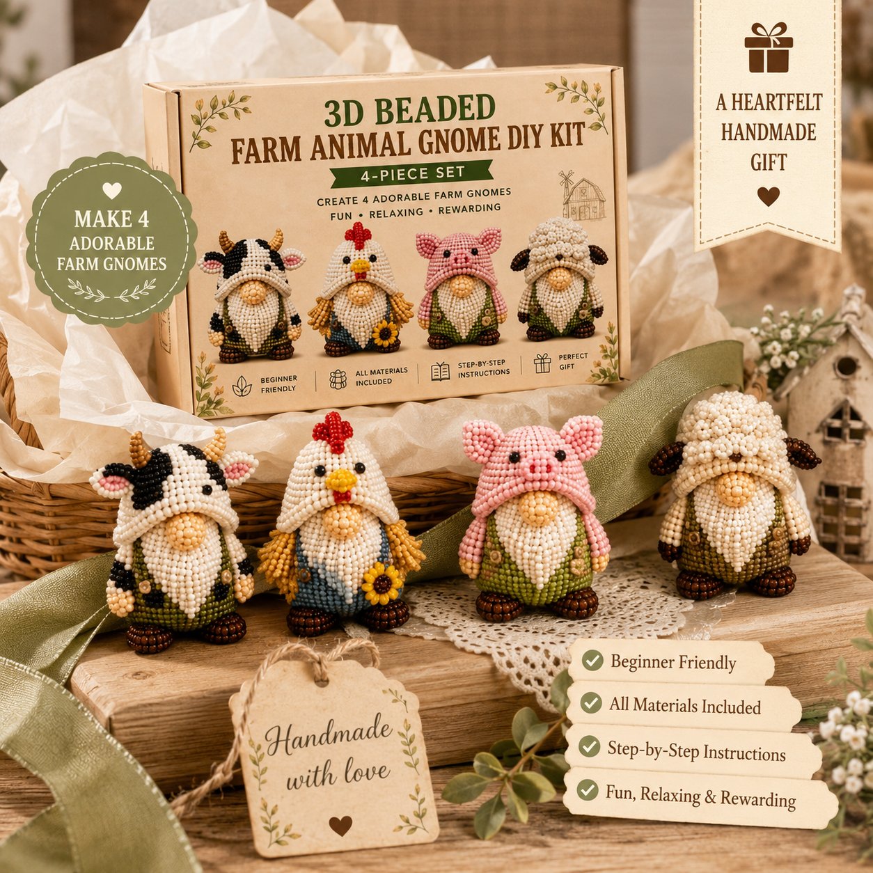 🔥Last Day 70% OFF❤️3D Beaded Farm Animal Gnome DIY Kit