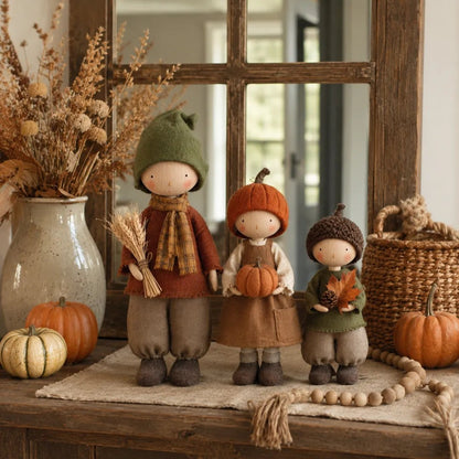 Set of 3 Rustic Fall Harvest Doll Figurines