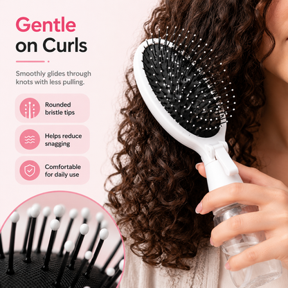 💦🪮 2-in-1 Mist & Style Detangling Brush – Refillable Curl Refresh Hair Tool