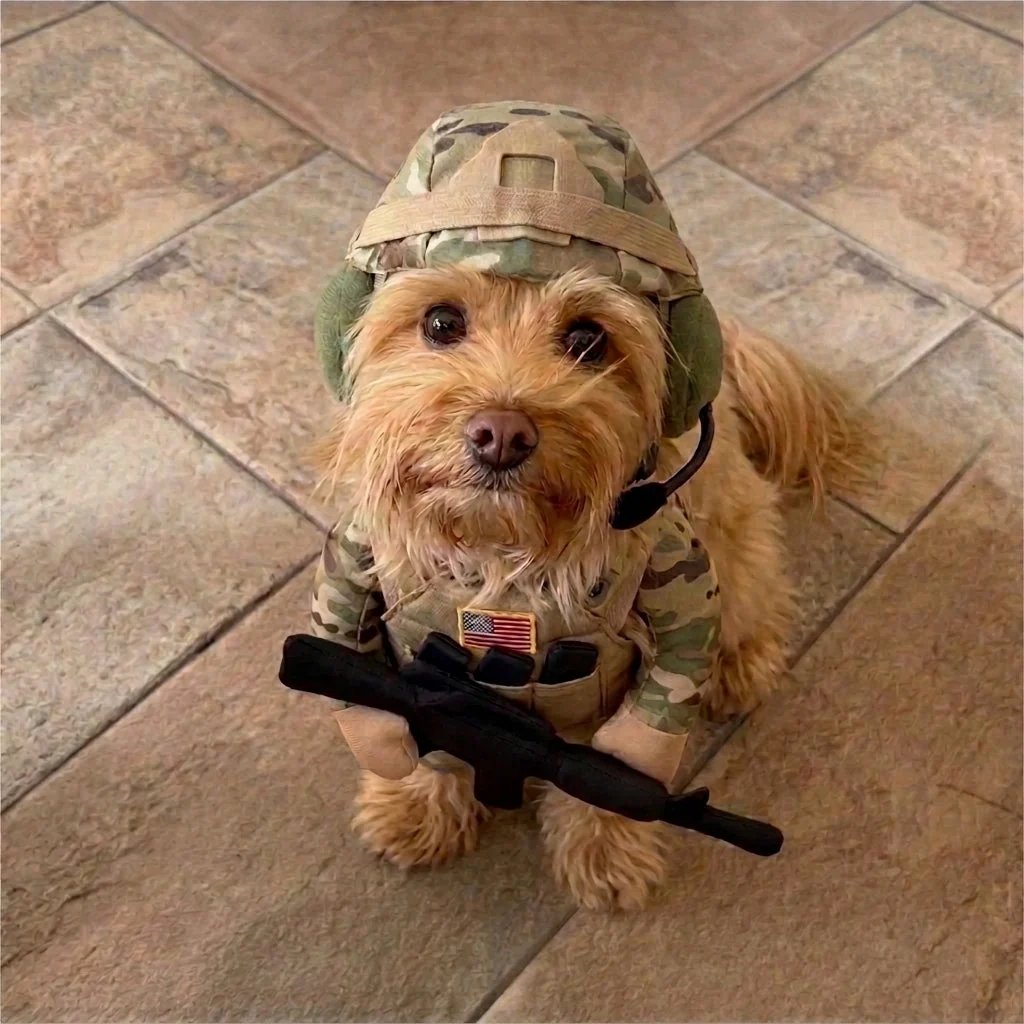 🔥Funny Tactical Soldier Pet Costume – Front-Facing Military Uniform for Dogs & Cats